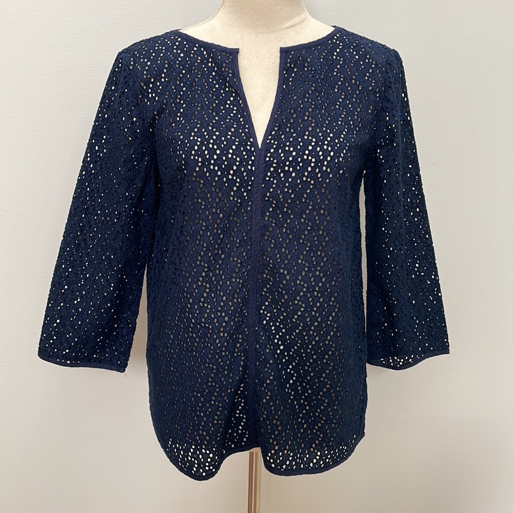 Talbots Navy Blue Lace Top